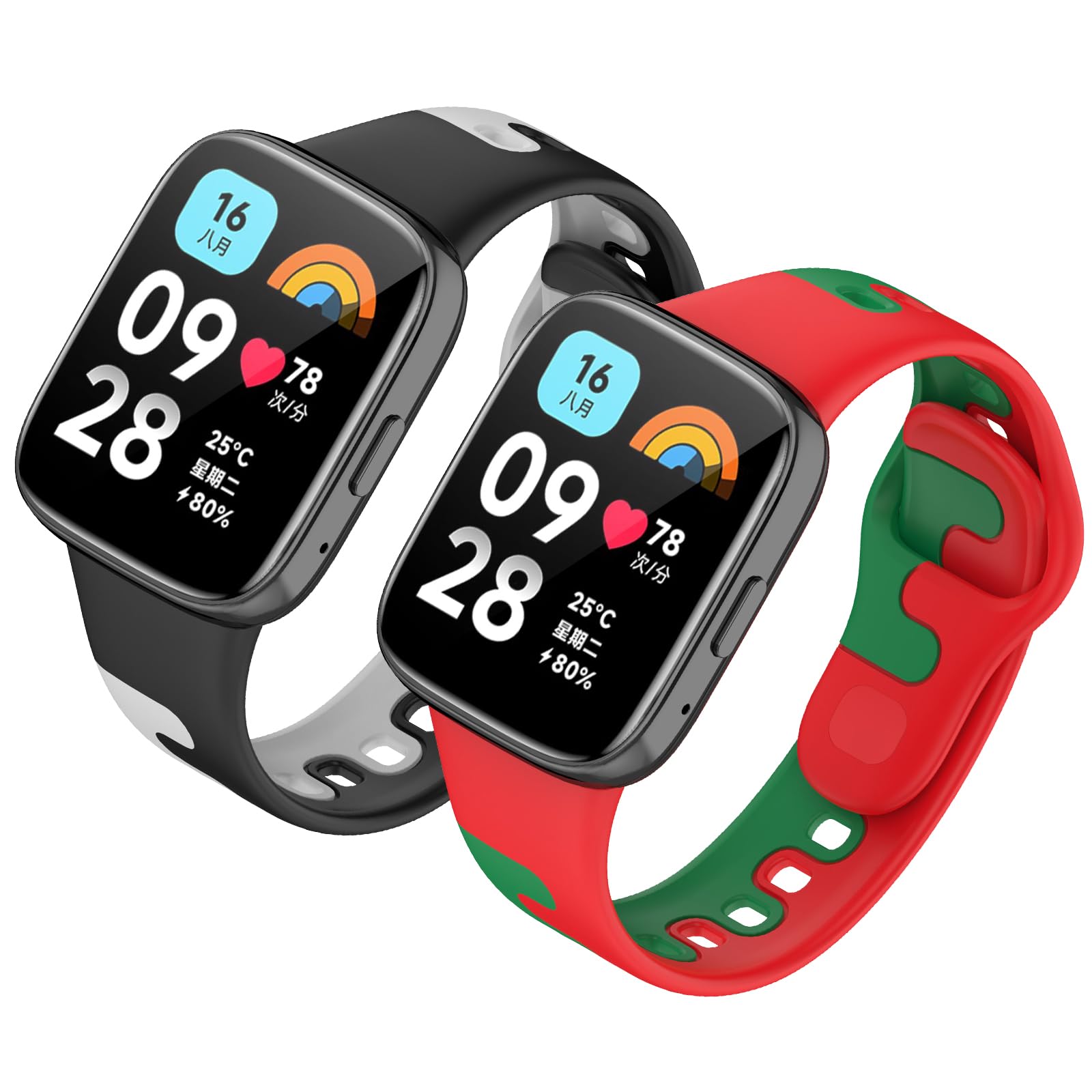 Xisair 2 Pieces Silicone Strap Compatible with Redmi Watch 3 Active Straps Sport Replacement Wristbands for Redmi Watch 3 Active Wristband Waterproof, Breathable Watchband