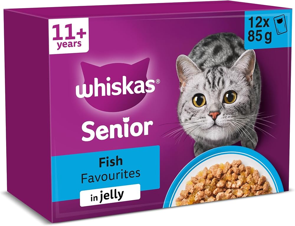 Whiskas Senior 11+ Wet Cat Food in Jelly 12x85g Fish Favourites Pack of 4