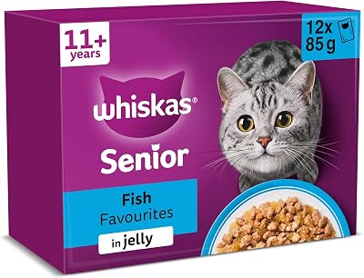 Whiskas Senior 11+ Wet Cat Food in Jelly 12x85g Fish Favourites Pack of 4