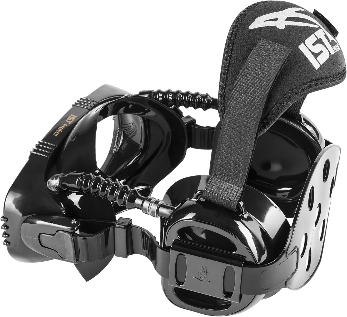 IST ProEar Dive Mask with Ear Covers, Scuba Diving Pressure Equalization Gear, Tempered Glass Twin Lens (Black Silicone) : Sports & Outdoors