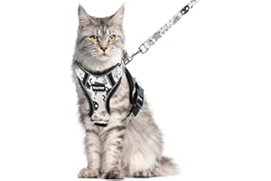 Halypet Cat Harness and Leash Set for Walking, Escape Proof Adjustable Vest Harness with 3-in-1 Integrated Buckles, Easy Control Soft Breathable Mesh with Reflective Strips for Cats, M, Moonlight Meow