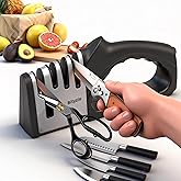 4-in-1 Knife Sharpener for Kitchen Knives &amp; Scissors, Manual Pull Through Sharpener with Tungsten Steel &amp; Ceramic Slots, Professional Kitchen Knife Sharpening Tool with Non-Slip Base