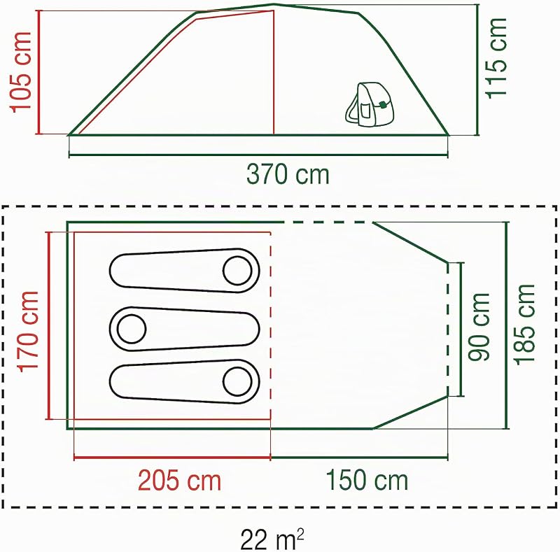 Mixte Tente Cortes 3, Tente de Camping 3 Places, Tente Tunnel, 100 pourcent Imperméable, à Tapis de Sol Cousu, Bleu, Taille Unique