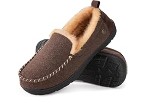 HomeTop Men's Memory Foam Moccasin Slippers Indoor and Outdoor Warm Fuzzy Fleece House Shoes