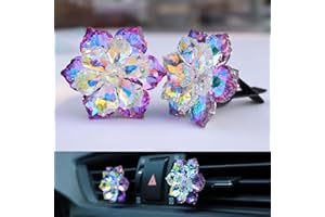 LÈFERS Bling Car Accessories Crystal Daisy Car Vent Clip Air Freshener, 2Pieces Cute Crystal Flower Car Accessories Interior Charm, Car Decorations for Girls Women (Pink Purple)