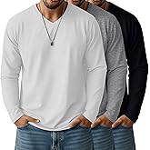 Ficerd 3 Pack Big and Tall Shirts for Men V Neck Cotton Long Sleeve Tee L-7XL Casual Loose Tops Oversized Basic T Shirts