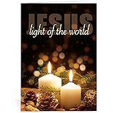 Religious Christmas cards - Light of the World, pack of 20, 5x7in, printed in England, with Bible verse. Christian Christmas cards with envelopes bulk