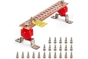 GOUNENGNAIL 12" Heavy-Duty Copper Bus Bar,Multipurpose Ground Bar Kit,with 26 x 0.28’’ Holes and 2’’x2” Standoff Insulators Made from UL Recognized Material,2500V