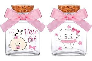 Eaasty 2 Piece Baby Keepsake Box Glass Baby First Teeth Curl Haircut Keepsake Holder for Boys and Girls(Pink,Girl Pattern)