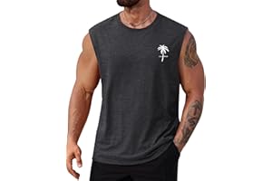 VOGSTART Mens Beach Summer Tank Tops Palm Tree Graphic Vacation Muscle Sleeveless Shirts (S-3XL)
