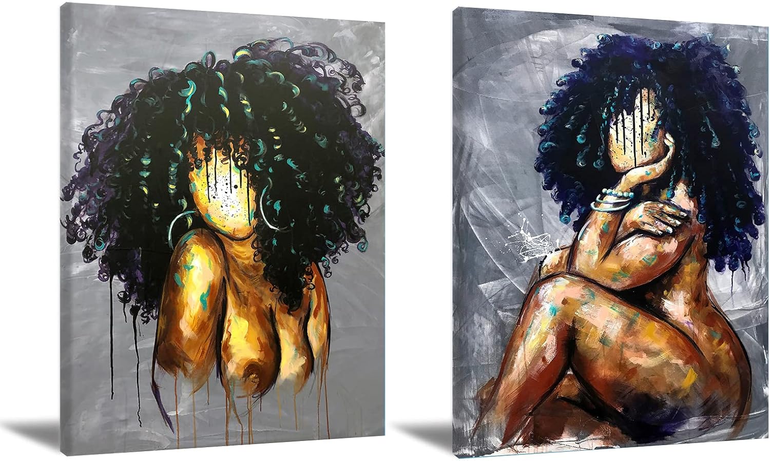 African American Wall Art Black Woman Canvas Wall Art Abstract Black Girl Wall Art Poster Modern African Wall Art Decor Artwork For Living Room Bedroom Home Office Decor Unframed
