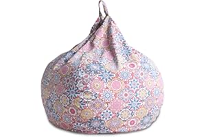 YuppieLife Kids Storage Bean Bag Cover（No Filling） Toy Organizer|Carrying Handle Sofa|Available for Kids and Teenager|Cuddle Chair|Machine Washable and Durable（38“,Pink Flowers）