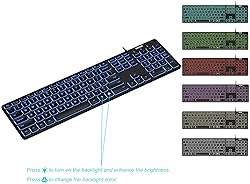 Arteck Backlit USB Wired Full Size Keyboard with