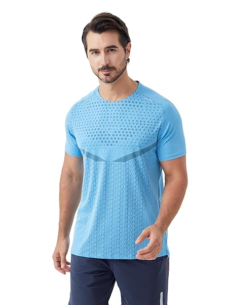APPRIVOISE-MOI MENS ATHLETIC T-SHIRTS QUICK-DRY MOISTURE WICKING COOLING RUNNING SHORT SLEEVE SHIRT PERFORMANCE TEES GYM TENNIS WORKOUT HIKING CATIONIC SKY-BLUE