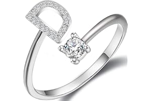 Haoze Initial Letter Ring for Women Girls Silver Stackable Alphabet Rings with Initial Adjustable Crystal Inlaid Initial Rings Bridesmaid Gift
