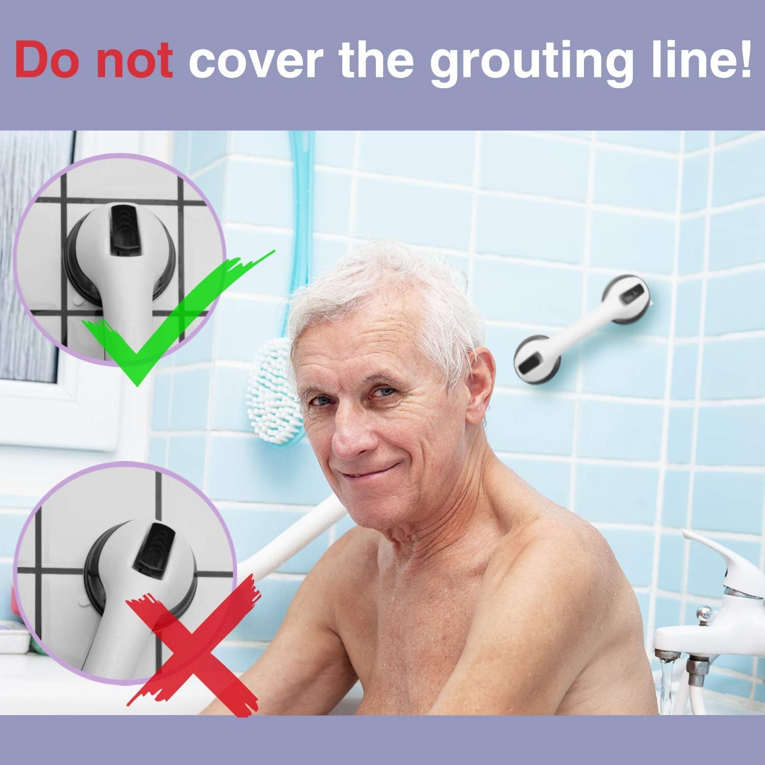 12" Suction Grab Bars 2 Pack, Shower Handles for Handicap, Elderly, Disable, Senior, Bathroom Balance Bar Safety Hand Rail Support for Tub, Showers, Bathtubs, Walls, 4" Cup: Health & Personal Care