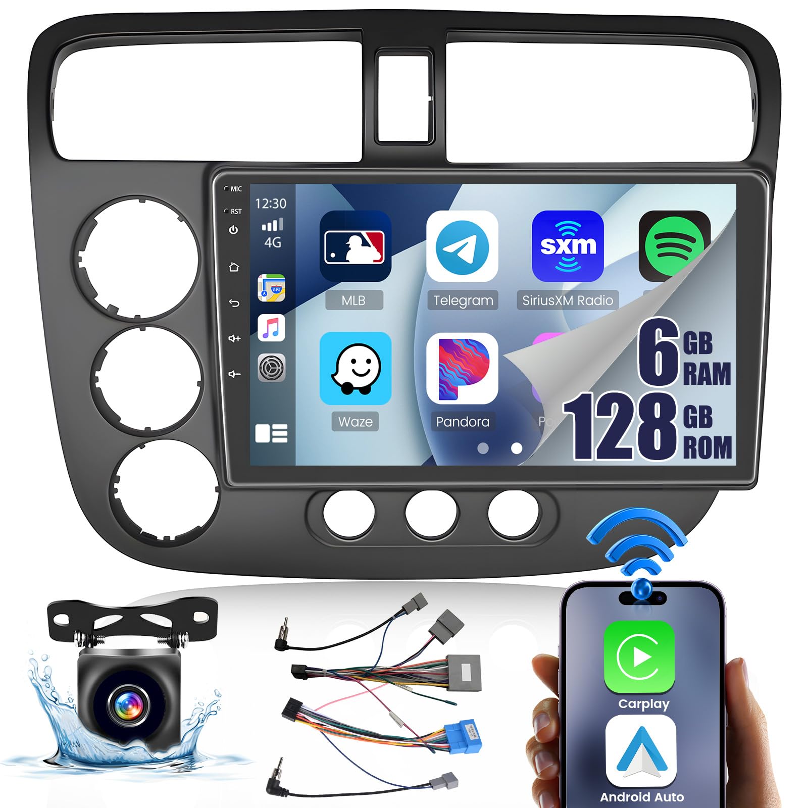 Photo 1 of Android 13 Car Stereo for Honda Civic 2001-2005 Wireless Apple Carplay, 8 Core 6+128GB 9 Inch IPS Touchscreen Android Auto Car Radio with 59 Themes Customize APPs Support GPS Navigation