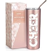 Onebttl Cheerleader Skinny Tumbler Gifts For Girls - Cheer - 20oz/590ml Stainless Steel Insulated Tumbler with Straw, Lid - Gift for Cheerleading or Cheer Squad - (Rose gold)