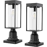 LUTEC 2 Pack Solar Post Lights, Dusk to Dawn Aluminium Lamp with Pier Mount Base, Exterior Black Solar Fence Light Outdoor Wa