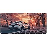 ANMOGID Car Mouse Pad with Stitched Edges, Cherry Blossoms JDM Desk Mat Cool Sunset Desk Pad Computer Accessories Gaming Office Decor Keyboard Pads for Desk Rubber 40x90cm