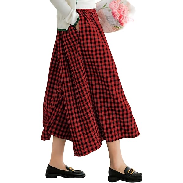 パンツ Alice check culottes Acelitt Women's Casual Checkered Pants 2025 Spring Summer