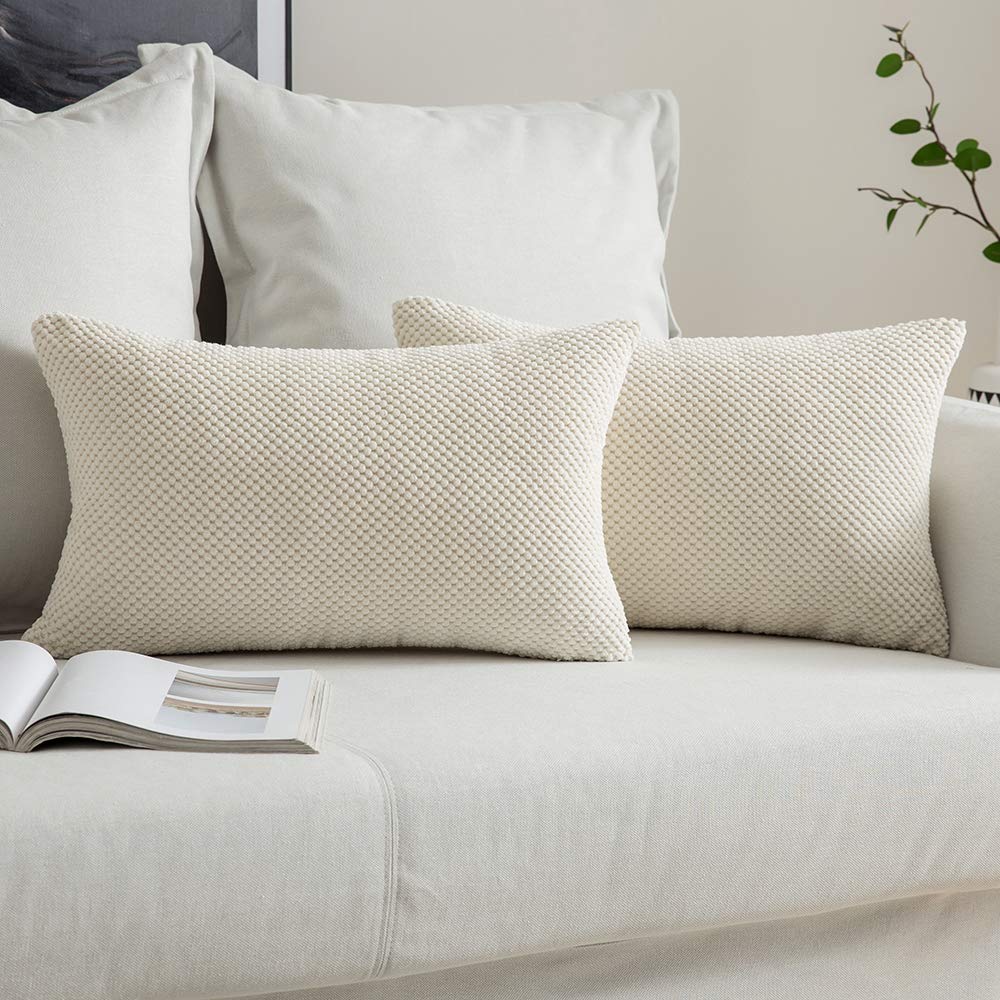 MIULEE Corduroy Cushion Cover Fabric Granule Throw Pillow Case Square Solid Home for Sofa Chair Couch Bedroom Decorative Pillowcases with Invisible Zipper 2 Pieces Beige 40x60cm 16x24 Inch