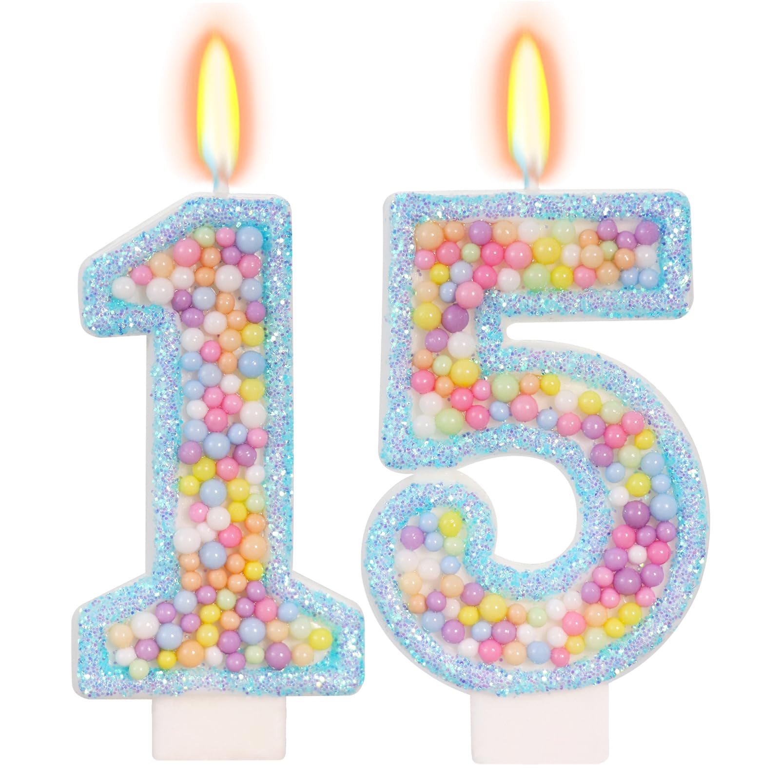 FAMGift Blue Birthday Candles - Number 15 Candle, Colorful Macaron Candles, 15 Birthday Decorations for Girls Boys, Cake Decorations, Theme Party Supplies (Blue)