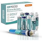 NU Aqua Reverse Osmosis Filter Replacement Set - 5 Stage 1-Year RO Kit | Includes Membrane, Sediment, GAC, Carbon Block, Post Filters, Parts &amp; Fittings, Universal Undersink RO Filtration Pack