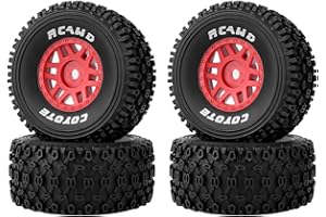 RCAWD Pre-Glued 12mm Hex Wheel and Tire Sets for 1/16 Arrma Mojave Grom ARA2104 ARA2304 ARA2304S Series Upgrades Parts Red