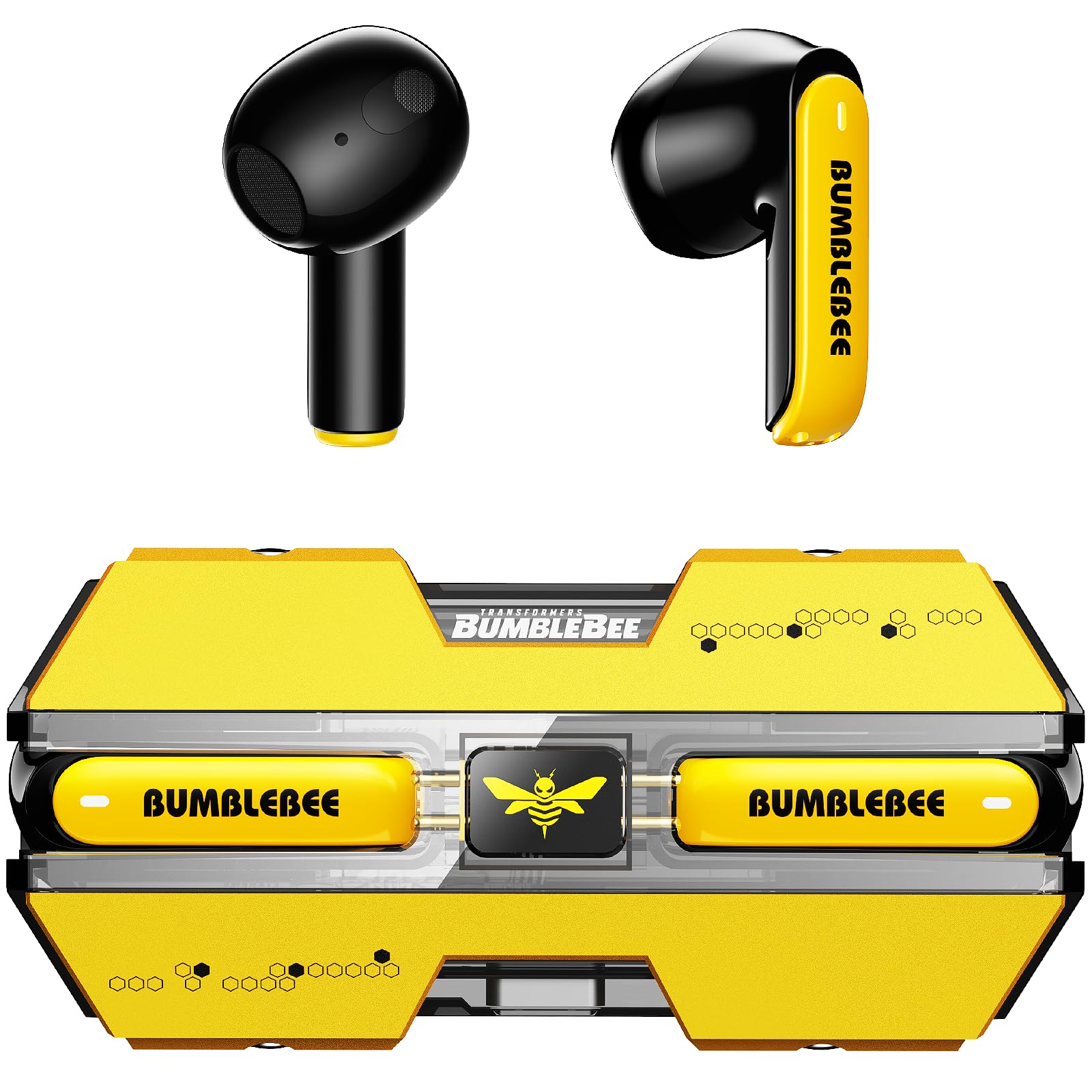 Photo 1 of Transformers TF-T01 True Wireless Earbuds Wireless Bluetooth 5.4 Ear Buds Deep Bass Sound Earbud with Smart Noise Cancelling Mic IPX5 Waterproof in Ear Earphones for Android iOS Yellow Bumblebee