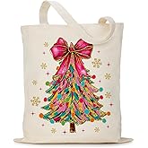 Puuonnnnno Christmas Tree Canvas Tote Bag Gifts for Woman Friend Daughter, Xmas Gift Bag, Thank You Gifts for Woman, Canvas Shoulder Bag Reusable Grocery Shopping Gym Travel
