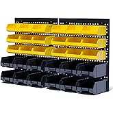 KJE 30PCS Wall Mounted Storage Bins, Plastic Tool Organizer for Garage Storage, Screws, Nuts, Bolts, Small Hardware Parts -Black, Yellow