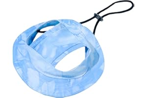 ETOFIXEE Cat Bucket hat, Dog Round Cap with Ear Holes, Adjustable Sun Protection Sport hat for Small and Medium-Sized Pets. (Blue, M)