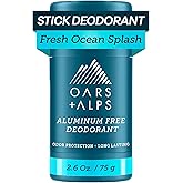 Oars + Alps Aluminum Free Deodorant for Men | Long Lasting Odor Protection, Clear & Free of White Residue, Anti-Chafing Smooth Glide, Dermatologist Tested, Fresh Ocean Splash, 1pk, 2.6oz