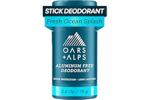Oars + Alps Deodorant for Men & Women, Aluminum Free Deodorant for Men, Dermatologist Tested, Clean Ingredients, Non Toxic, Vegan, Long Lasting, Odor Protection, Fresh Ocean Splash, 1pk, 2.6oz