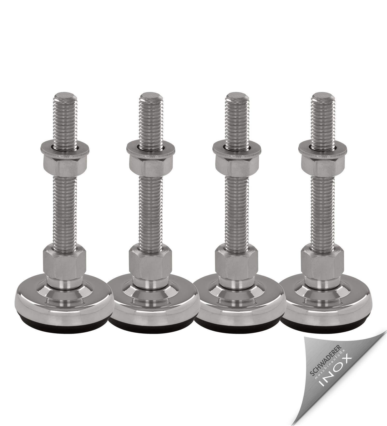 Schwaderer Machine Feet, Leveling Feet, Levelling Feet, Joint Feet, Height-Adjustable SFE 50, Set of 4, Diameter 50 mm, Stainless Steel, Thread Sizes M8-M30, (M10 x 100)