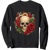 Sugar Skull Halloween Roses Flower Women Girls Sweatshirt