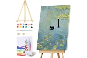 VIGEGU Black Cat Pond Paint by Numbers Kit for Adults with Framed - Paint by Number with Wooden Easel DIY Nice Box Acrylic Oil Painting,for Wall Decor 8x12inch