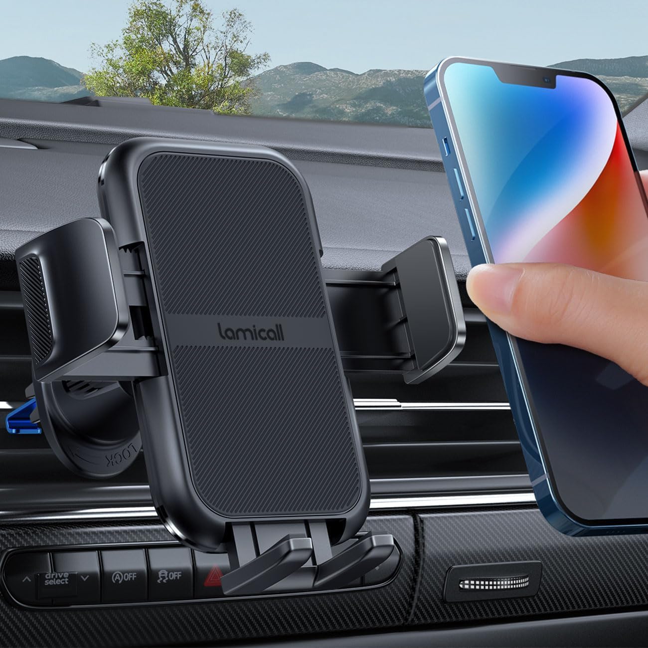 Photo 1 of Lamicall 2026 Wider Clamp & Metal Hook Car Phone Holder Vent [Thick Cases Friendly] Phone Holders for Your Car Mount Automobile Hands Free Accessories Air Vent for iPhone 16 15 14 13 Pro Max