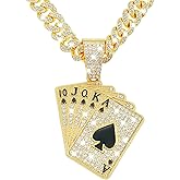 LCWLJL Playing card Hip-hop Cuban Chain, Pendant Miami Cuban Link Chain for Men, Gold/Silver Plated Diamond Necklace, Iced Out Hip Hop Necklace
