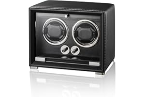 KOHUDIS Watch Winder for 2/4/6/9 Automatic Watches, high-end Leather Making, Super Quiet Mabuchi Motor, Two Power Modes, Built-in led Lights