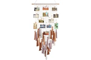 ANROYE Boho Hanging Photo Display with Clip, Macrame Picture String Tassel Hanger for Art Wall Decor, Bohemian Polaroid Holder for Home Bedroom College Dorm Room, Aesthetic Gift for Teen Girls Women