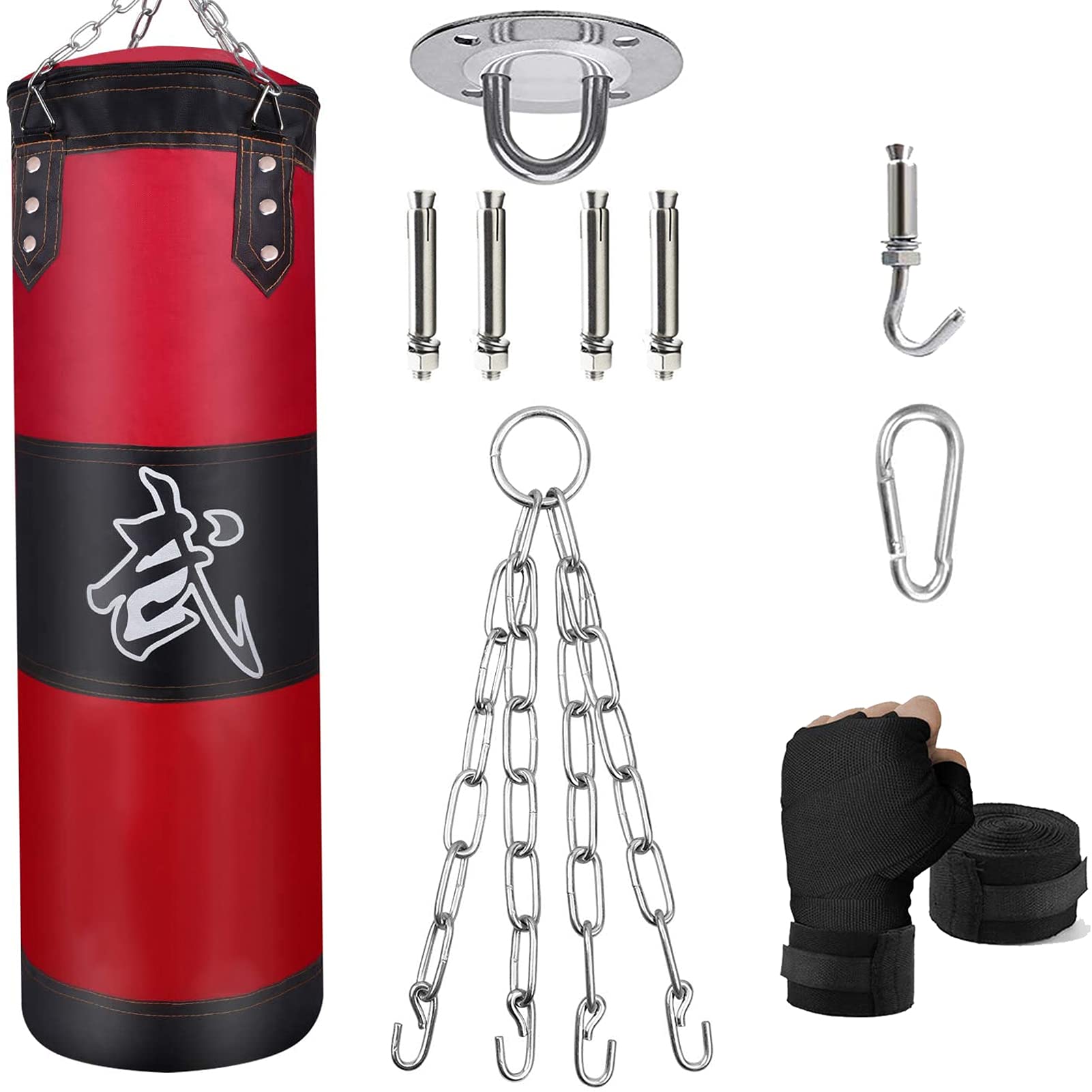 ZERUIDM Punching Bag Set, Heavy Duty Punching Bags, Unfilled, Hanging Boxing Bag for Adults Children, Punching Bag with Boxing Bandages, Ceiling Hooks, Chain, for Kickboxing, Martial Arts, Muay, Thai, — image 1