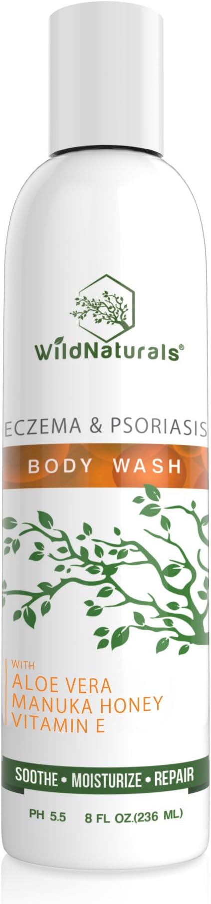 Wild Naturals Eczema Body Wash : With Manuka Honey + Aloe Vera, for Sensitive Skin, Unscented, Anti Itch Healing Psoriasis Soap, Dry Skin Relief, Moisturizing and Sulfate Free