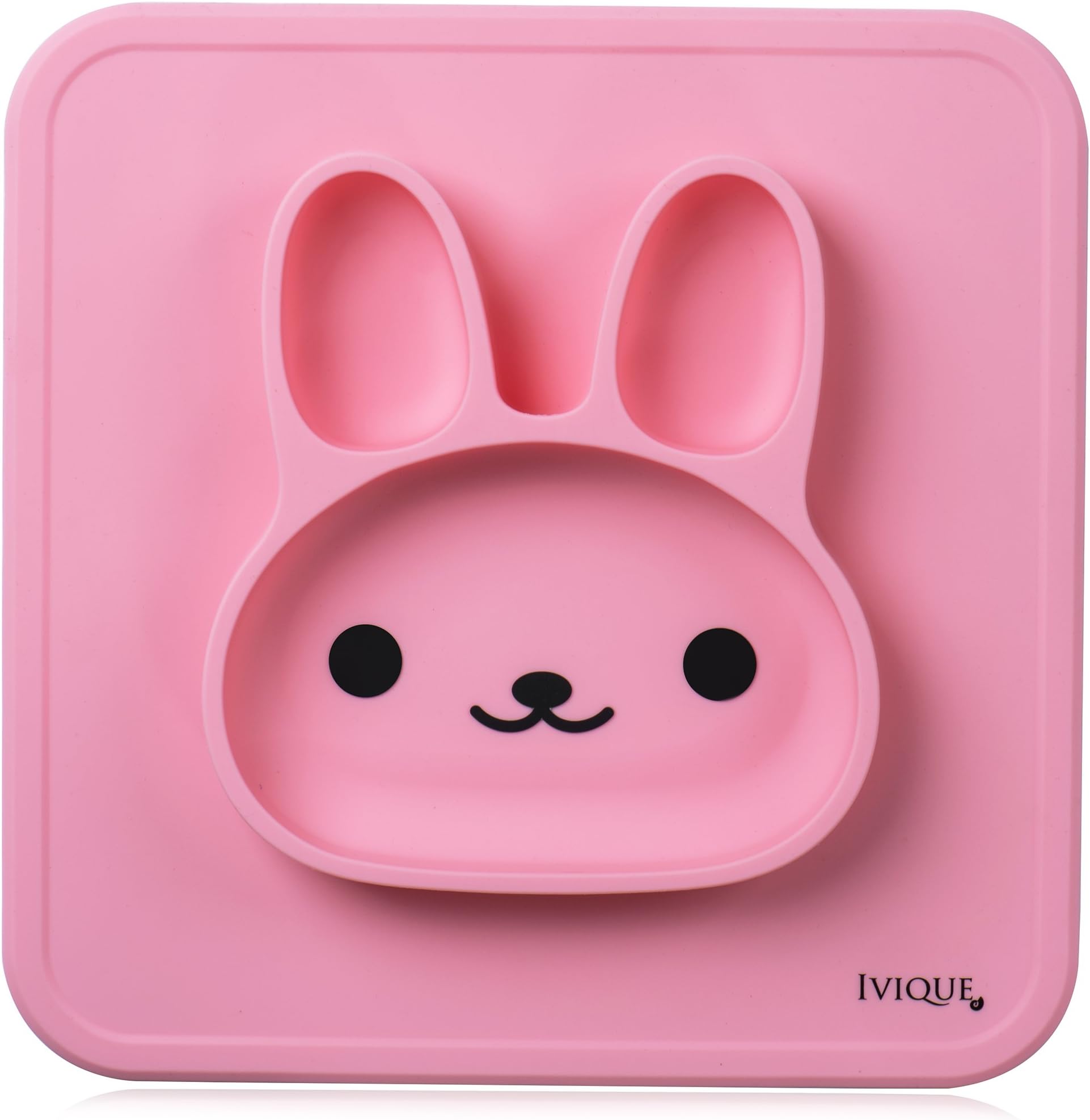 Pink Silicone Baby Placemat with Suction 1 Divided Kids Plates Dinner Mat for Toddlers, Babies, Kids and Infants BPA Free with Strong Sticky Table Suction Dishwasher and Microwave Safe