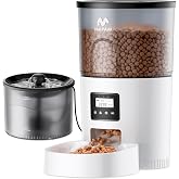 IMIPAW Automatic Cat Feeder and Water Fountain, Timed Dry Food Dispenser, Programmable Portion Control, 1-6 Meals Per Day, Desiccant Bag, Cat Fountains for Drinking with Filter, Small Pets (3L Combo)