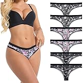 ELFFREYA 6-Pack Gothic Lace Thongs for Women - Skull Cheeky Underwear Set