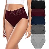 Wealurre Womens Underwear Cotton Bikini Panties for Women High Waisted Lace Hipster Stretch Briefs for Ladies 5 Pack