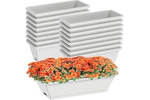 Tectsia 16 Pcs Rectangle Window Boxes Planters, 17 Inches Long Window Sill Planter Box Outdoor, Plastic Rectangular Window Fl