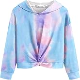 Arshiner Hoodies for Teen Girls Twist Front Tie Dye Hooded Sweatshirt Casual Long Sleeve Tops Clothes for 5-13 Years